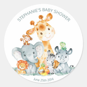 Autocollants mignons de baby shower de jungle de