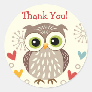 Autocollants mignons de Merci de hibou et de