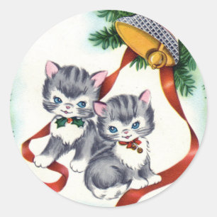 Autocollants mignons vintages de Noël de chatons