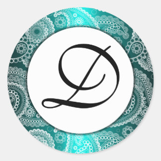 Autocollants Monogrammes en dentelle blanche Aqua