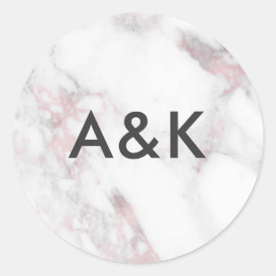 Autocollants monogrammes mariage en marbre rose