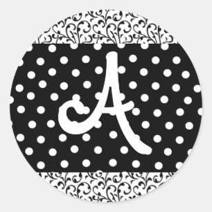 Autocollants monogrammes points et damas noirs et 