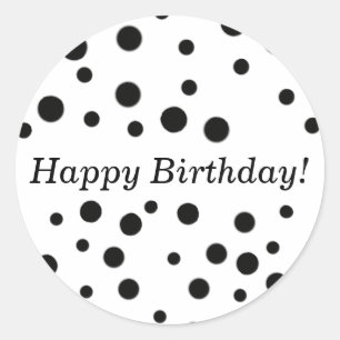 Autocollants noirs de joyeux anniversaire de pois