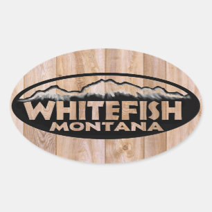 Autocollants ovales en bois du Montana de poisson