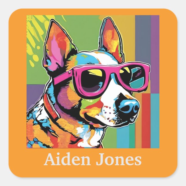 Autocollants personnalisées colorés pour chien (Devant)