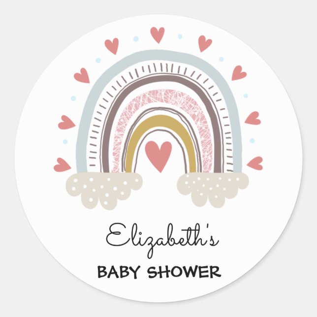 Autocollants personnalisés Baby Shower Boho Rainbo (Devant)