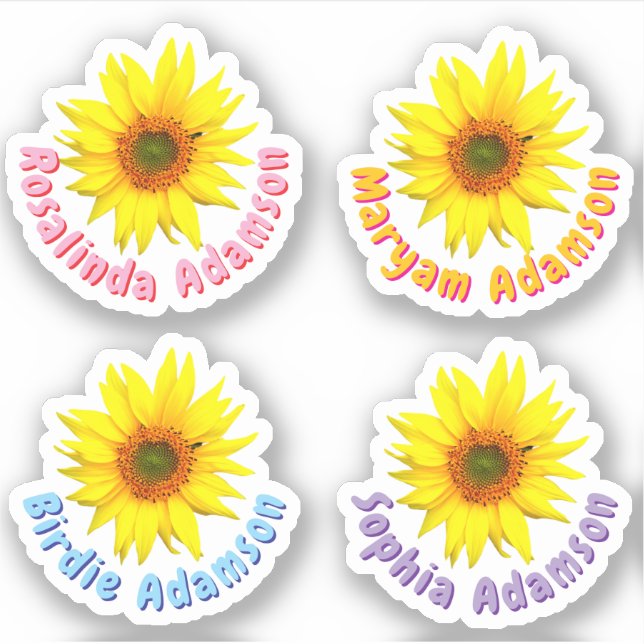 Autocollants personnalisés de nom de tournesol (ré (Devant)
