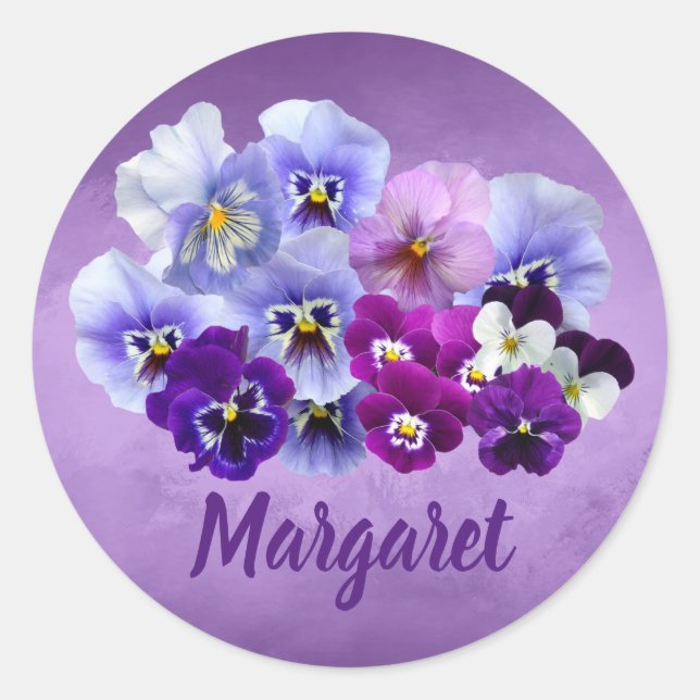 Autocollants Personnalisés Fleurs de Pensée Jolies (Devant)