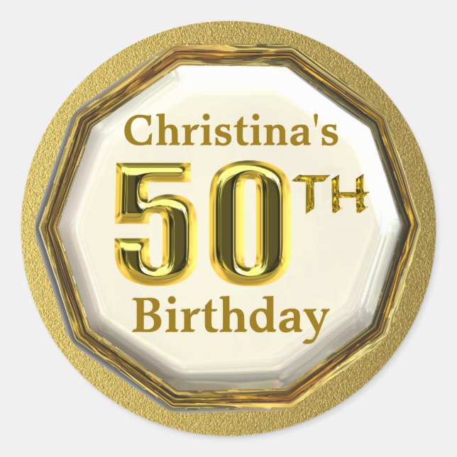 Autocollants personnalisés Gold 50th Birthday (Devant)