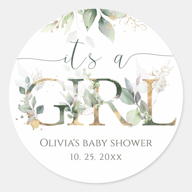 Autocollants pour Baby Shower C'est une Fille (Devant)