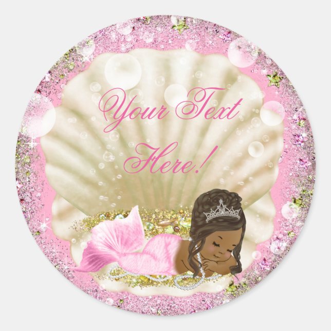 Autocollants pour Baby Shower de sirène afro-améri (Devant)