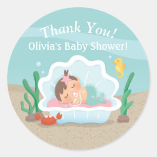 Autocollants pour Baby Shower de sirène Cute Under