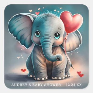 Autocollants pour Baby Shower Éléphant Gris Turquo