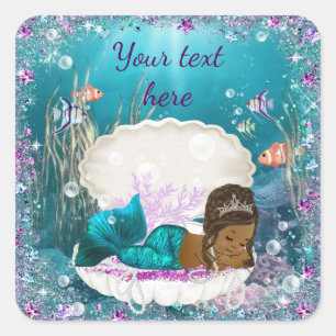 Autocollants pour Baby Shower Mermaid Fille Afro-A