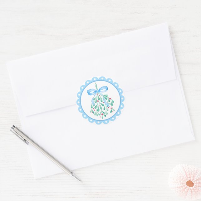 Autocollants pour Baby Shower « Mistletoe Blue Bow (Enveloppe)