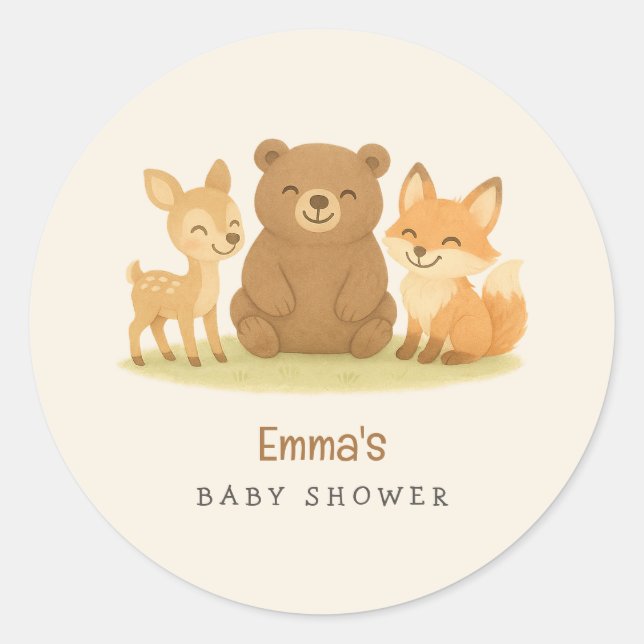 Autocollants pour Baby Shower sur le thème des Ani (Devant)