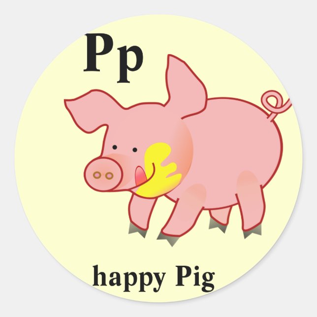 Autocollants pour cochon heureux Lettre P (Devant)
