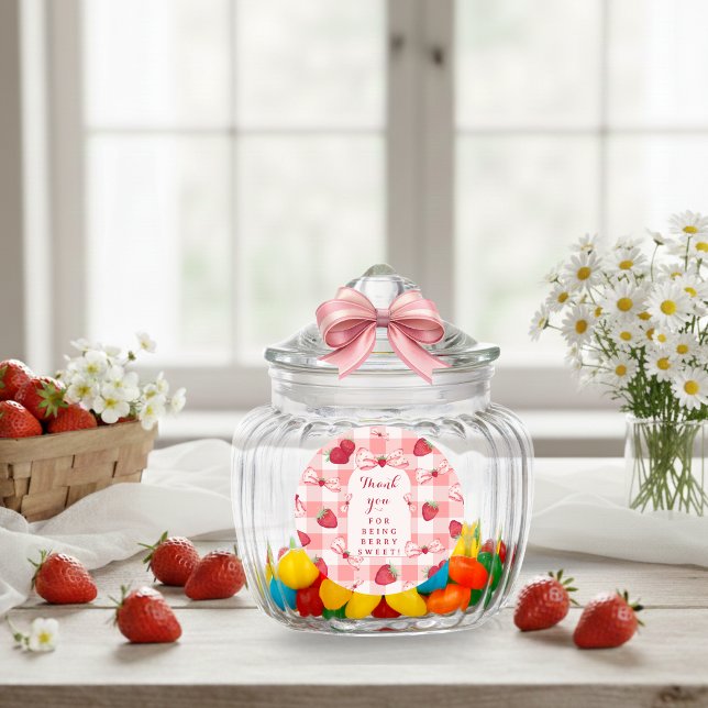 Autocollants pour le premier anniversaire de Berry (Berry First Birthday Stickers Red Gingham Bows)