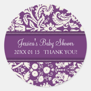 Autocollants pourpres de faveur de baby shower de