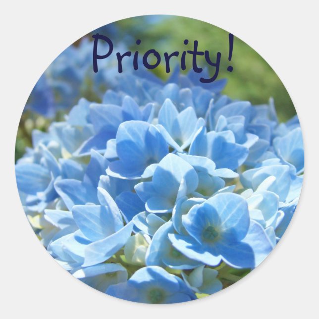 Autocollants Priorité ! Fleurs d'hortensia bleues  (Devant)