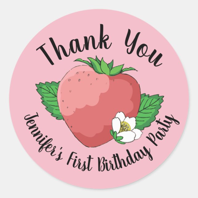 Autocollants réglables fraise pour fête d'annivers (Devant)