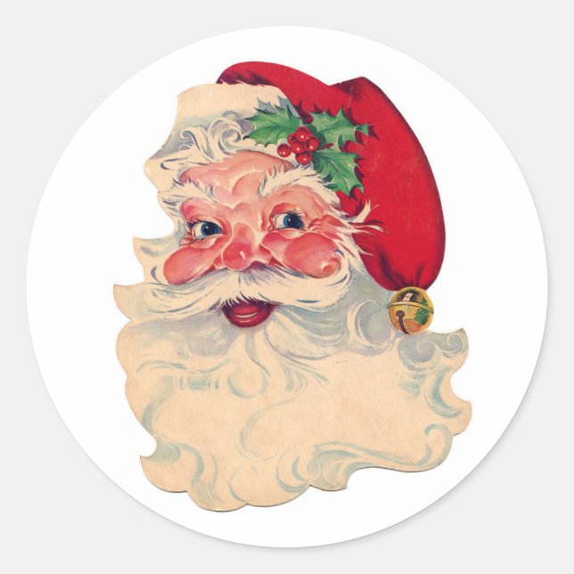AUTOCOLLANTS RONDS CLASSIQUES PÈRE NOËL RÉTRO (Devant)