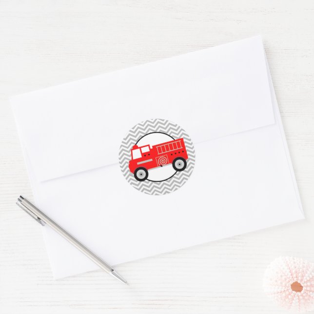 Autocollants ronds de fête pour camion de pompiers (Enveloppe)