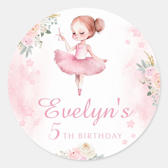 Autocollants ronds de fille de ballerine rose (Devant)