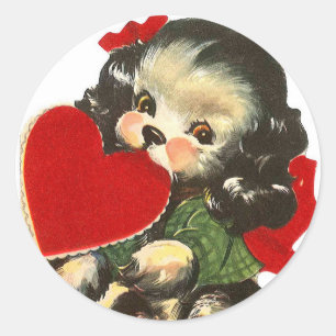 Autocollants ronds du coeur Valentine de chiot