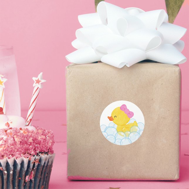 Autocollants Ronds en Caoutchouc Canard à l'Aquare (Girl Watercolor Rubber Duck Party Stickers for Duck Birthday or Baby Shower)