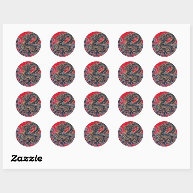 Autocollants Ronds Personnalisés Dragon (Feuille)
