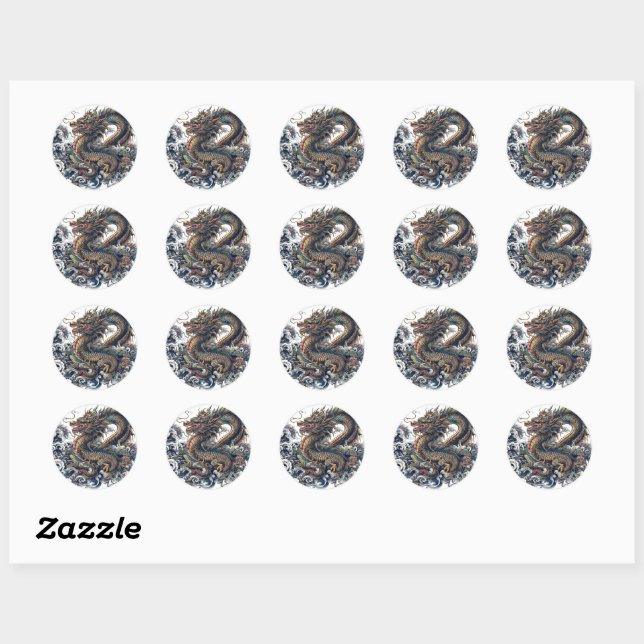 Autocollants ronds personnalisés Dragon (Feuille)