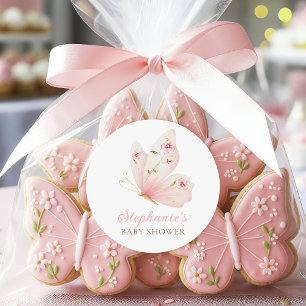 Autocollants Ronds pour Baby Shower Petite Papillo