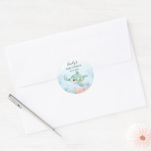 Autocollants Ronds pour Baby Shower Tortue de Mer