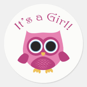 Autocollants roses de baby shower de hibou - c'est