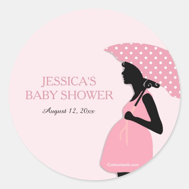 Autocollants roses de baby shower de parapluie de (Devant)