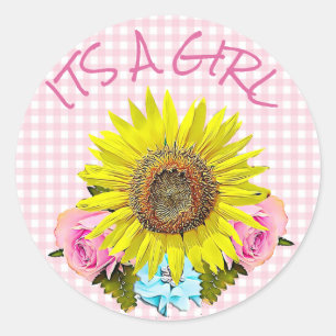 Autocollants roses de BABY SHOWER de tournesol de