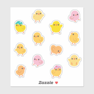 Autocollants roses et jaunes de poussins de bébé