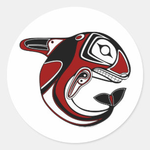 Autocollants rouges de totem de baleine