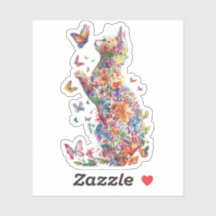 Autocollants Silhouette de Chat Floral avec Papill