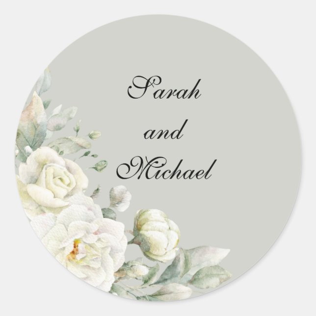 Autocollants Tige Vert Clair Roses Blanches (Devant)
