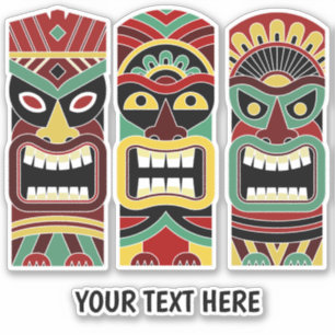 Autocollants Tiki Totems texte personnalisé