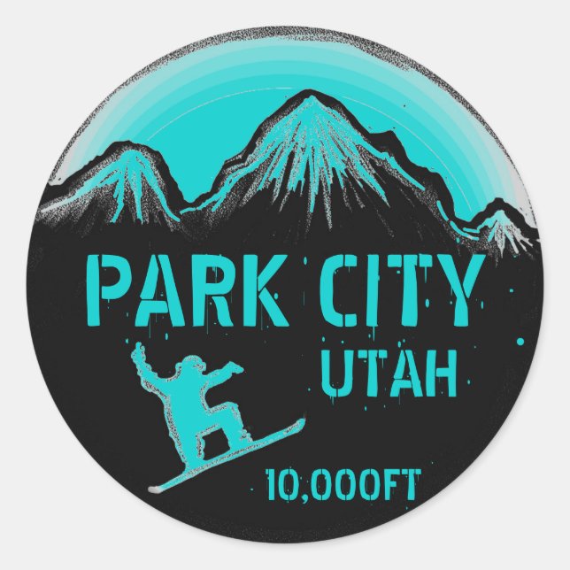 autocollants turquoises Park City Utah snowboard a (Devant)