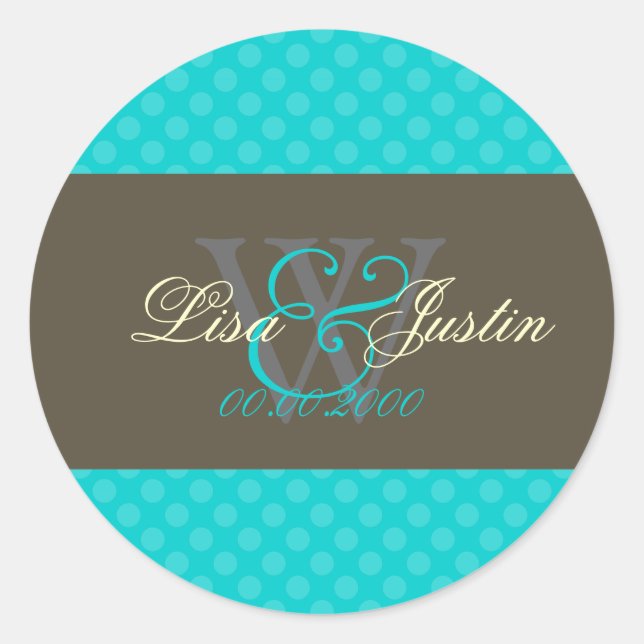 Autocollants turquoises Pois bleu monogramme (Devant)