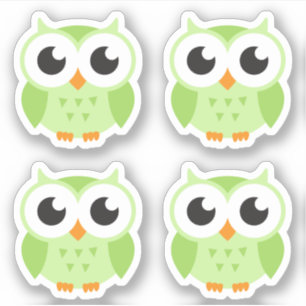 Autocollants verts mignons de hibou