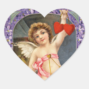 Autocollants vintages de coeur de cupidon de