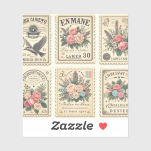 autocollants vintages de style timbre-poste pour l