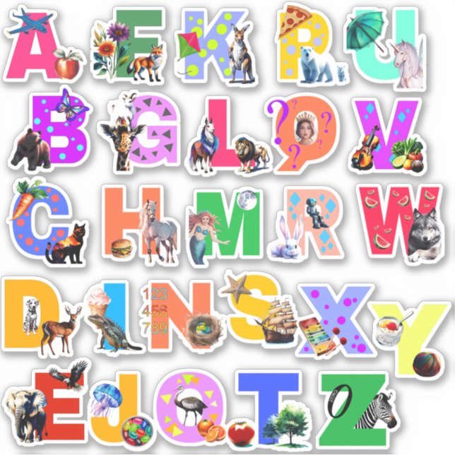 Autocollants vinyle d'alphabet aquarelle coloré (Devant)