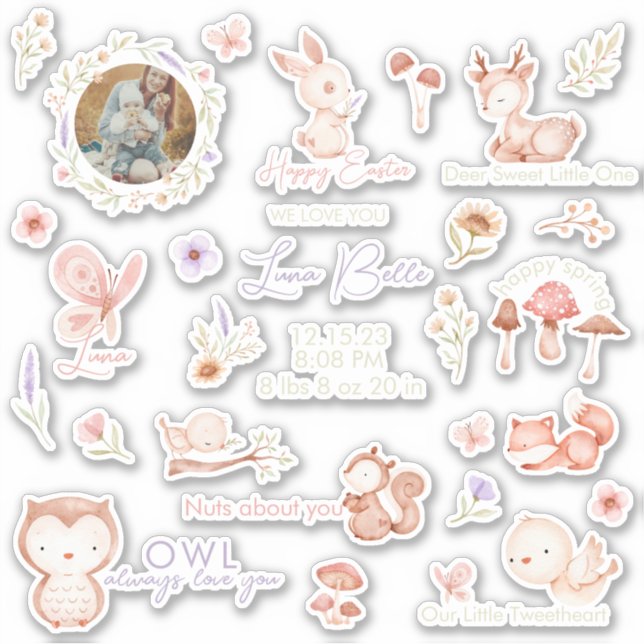 Autocollants vinyles bébés animaux de la forêt (Devant)