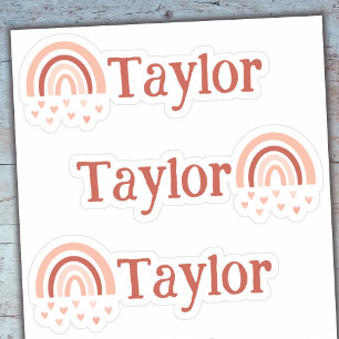 Autocollants vinyles "Boho Rainbow Hearts Name" -